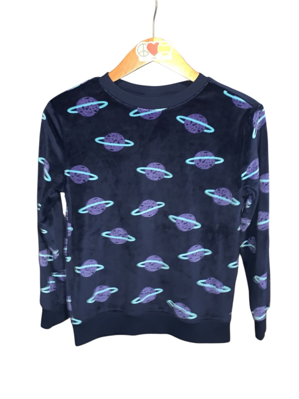 Cat & Jack Boys Medium 8/10 Navy Blue Planet-Print Crewneck Sweater Fleece